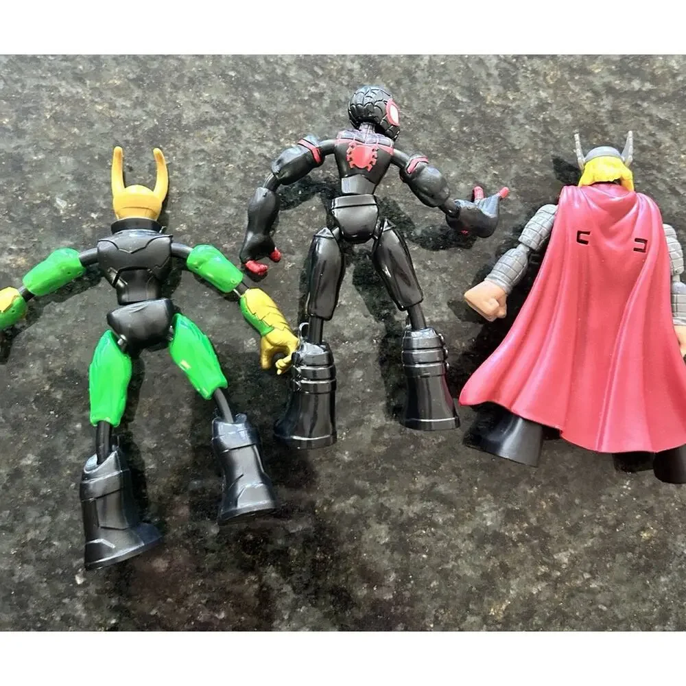 Set Of 3 “Bend And Flex” Marvel Spiderman‎ 6” Action Figures With Shields Loki
